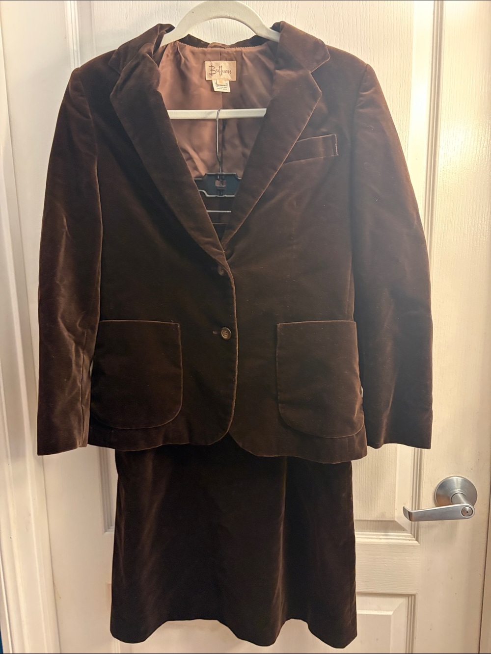 Buff Brown Velvet Blazer and Skirt Set